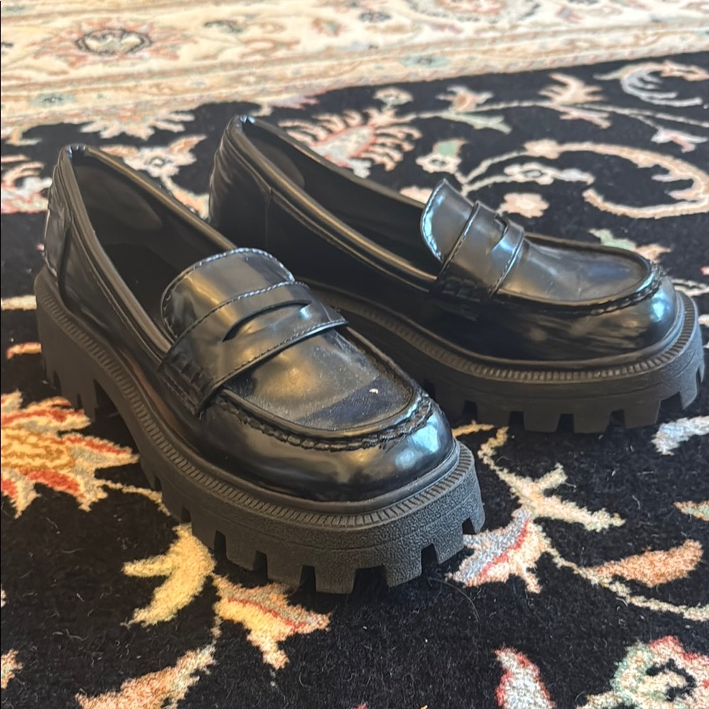 Black Chunky Loafers for Women